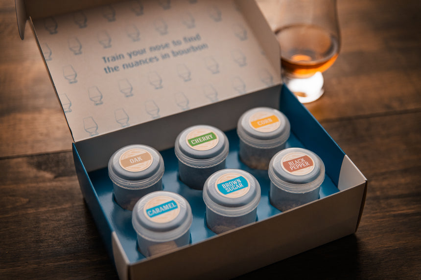 Bourbon Nosing Sample Kit, Labels Up Close